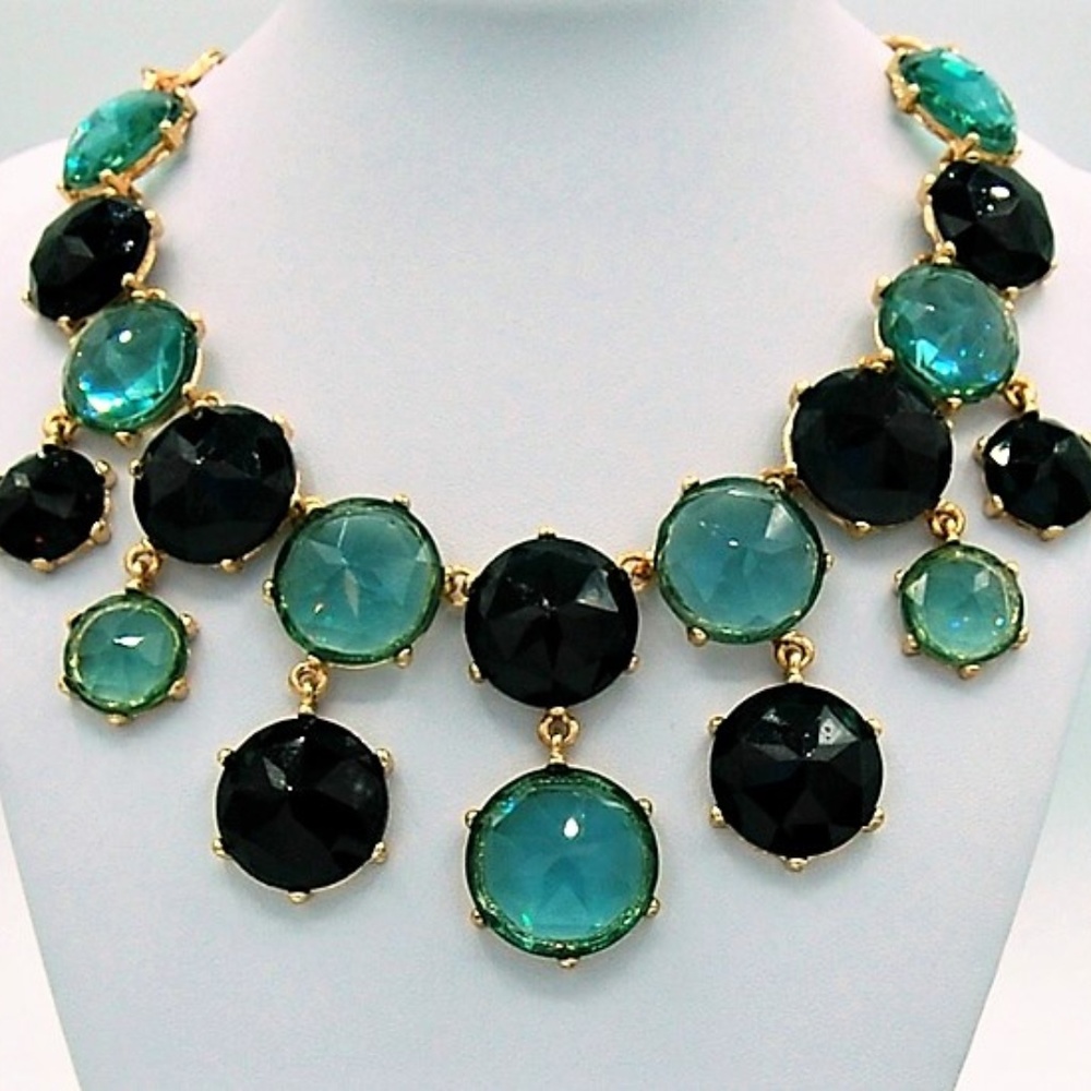 Chico's Black and Teal Crystals Gold Necklace NWT